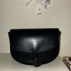 A.P.C. Blue Leather Saddle Crossbody with Tassel Accent